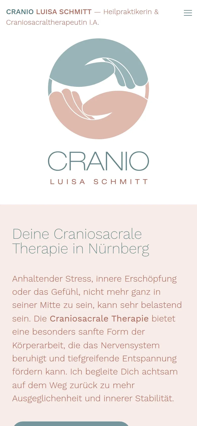 Startseite der Praxis für Craniosacrale Therapie in der mobilen Ansicht